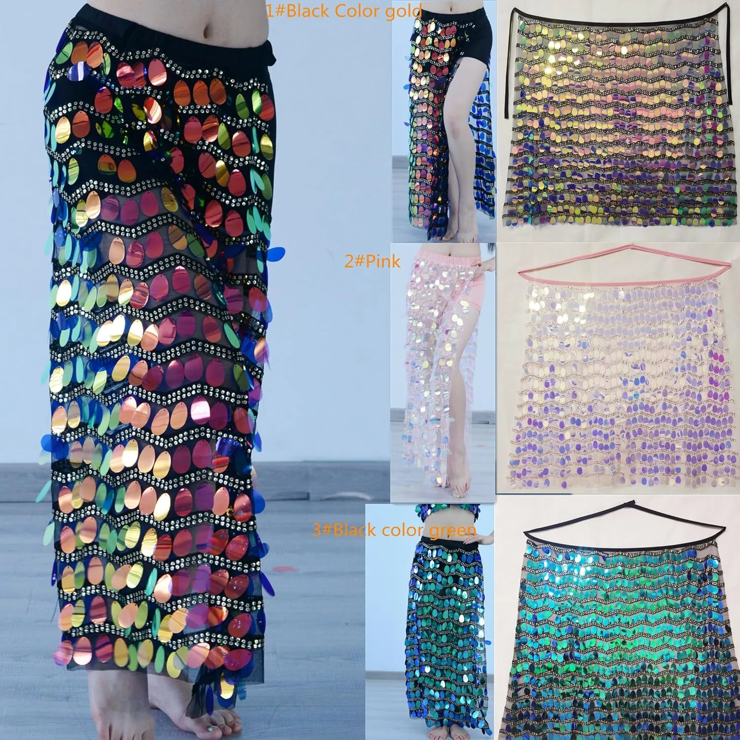 MUNAFIE Hip Scarf for Belly Dance Folk Dance Halloween Costume Tribal Dance Skirt with Sequin Tassel