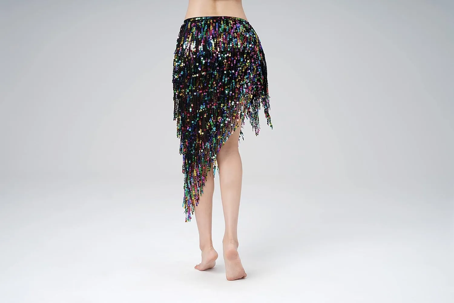 MUNAFIE Hip Scarf for Belly Dance Folk Dance Halloween Costume Tribal Dance Skirt with Sequin Tassel