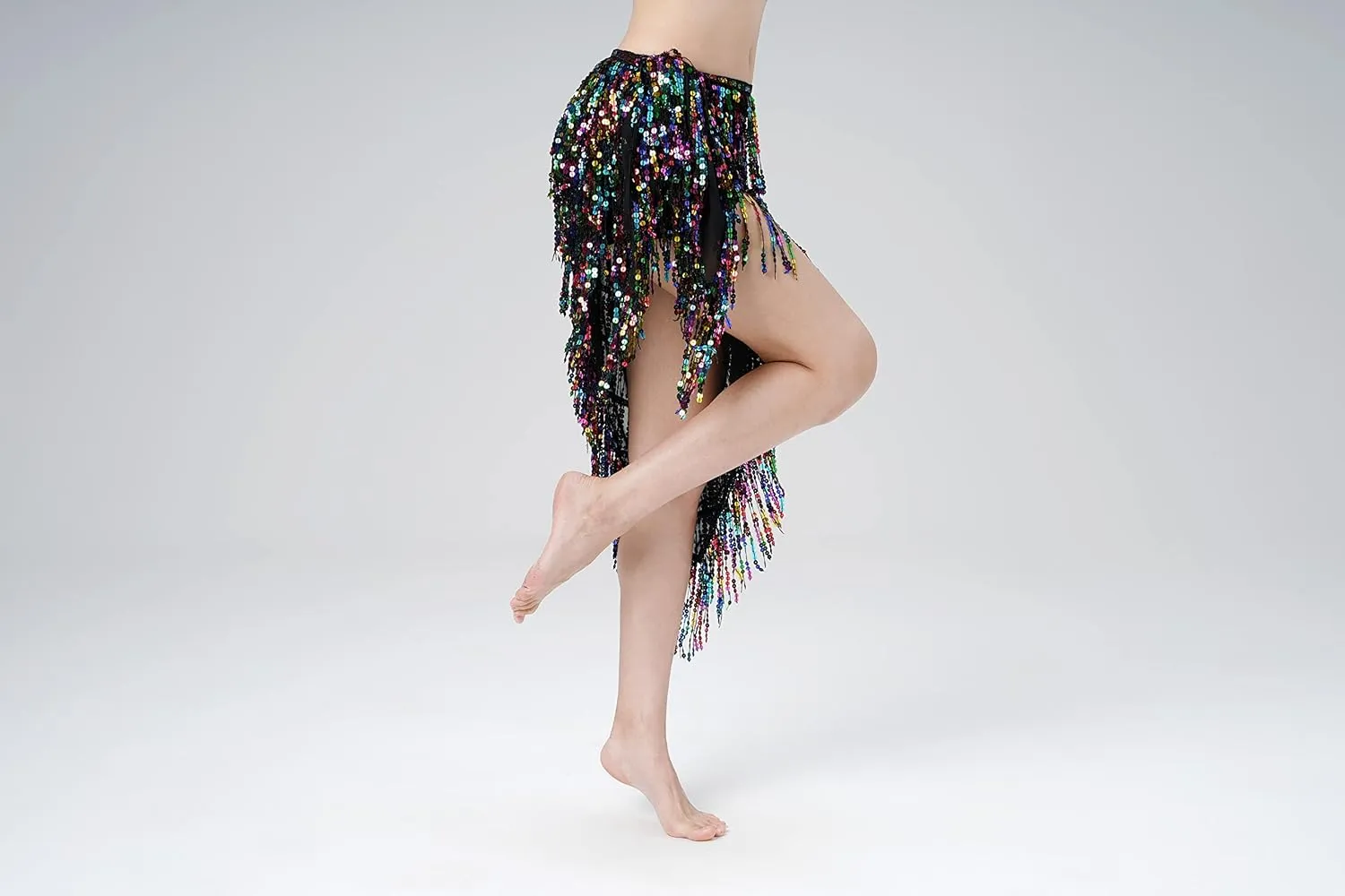 MUNAFIE Hip Scarf for Belly Dance Folk Dance Halloween Costume Tribal Dance Skirt with Sequin Tassel
