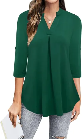 Ninedaily Womens Tops Dressy Casual 3/4 Sleeve V Neck Chiffon Shirt Work Blouses