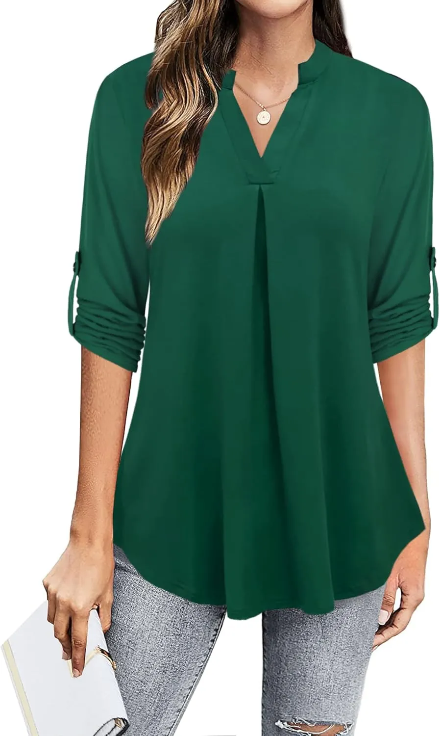 Ninedaily Womens Tops Dressy Casual 3/4 Sleeve V Neck Chiffon Shirt Work Blouses