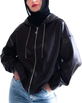 Oversized Hooded Faux Leather Jacket Women | Leather Jackets for Women 2025 |Trendy Fall Jackets
