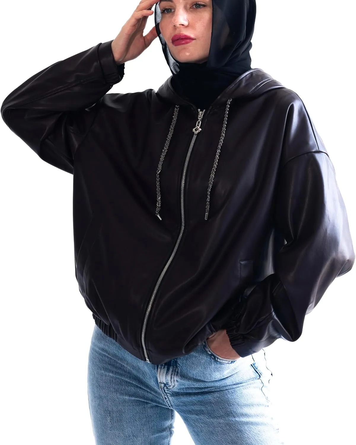 Oversized Hooded Faux Leather Jacket Women | Leather Jackets for Women 2025 |Trendy Fall Jackets