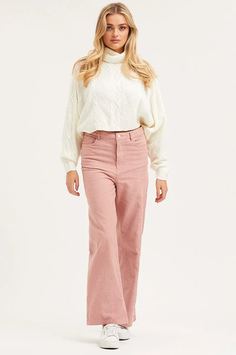 Pink Wide Leg Pants High Rise Corduroy
