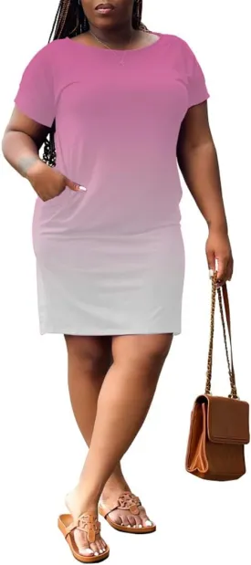 PINSV Women Plus Size Summer Casual T Shirt Dresses Short Sleeve Tunic Dress with Pockets