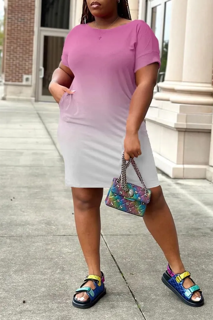PINSV Women Plus Size Summer Casual T Shirt Dresses Short Sleeve Tunic Dress with Pockets