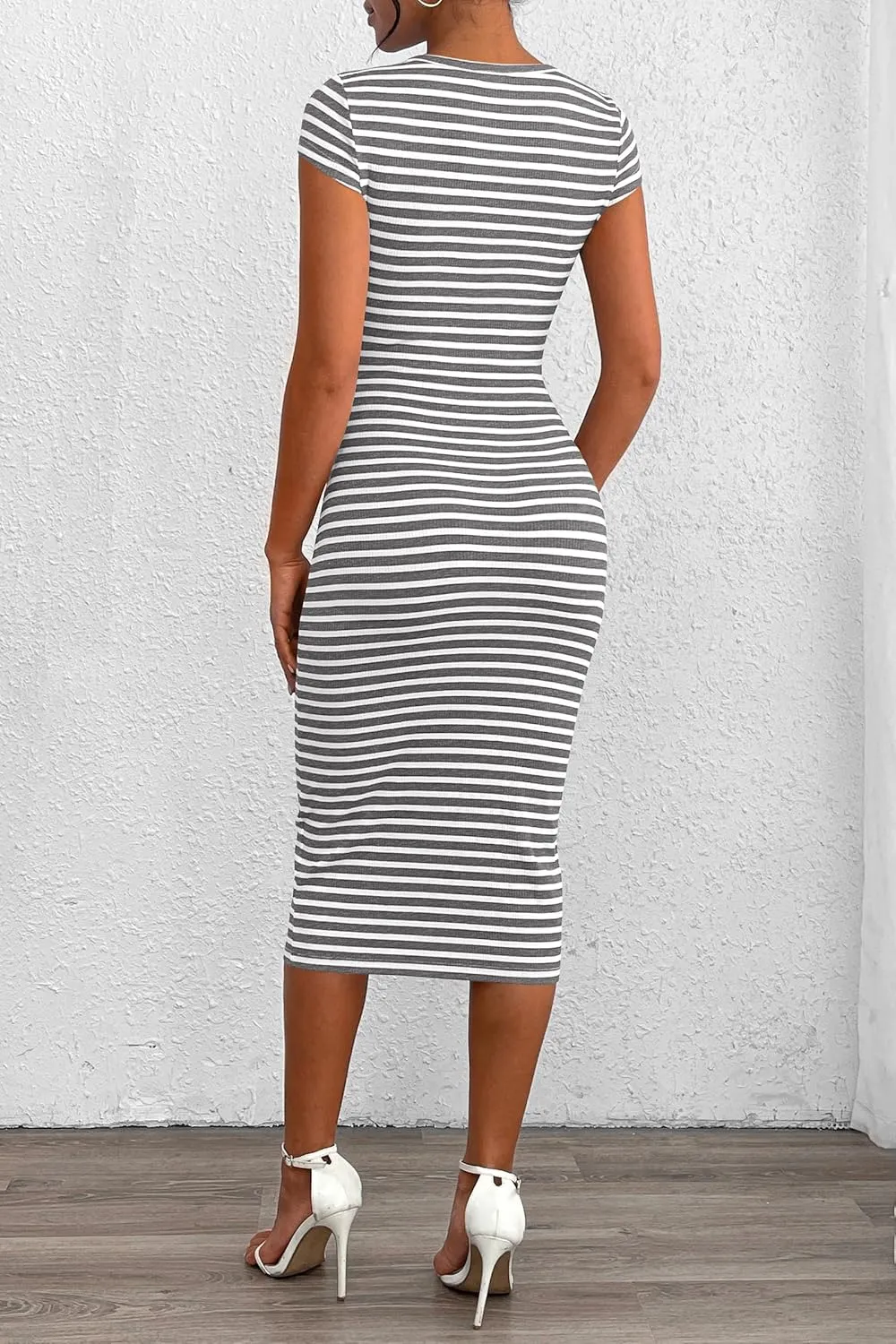 PRETTYGARDEN Women's Long Sleeve Midi Bodycon Dresses Casual Crewneck Cut Out Ribbed Knit Fitted Pencil Dress