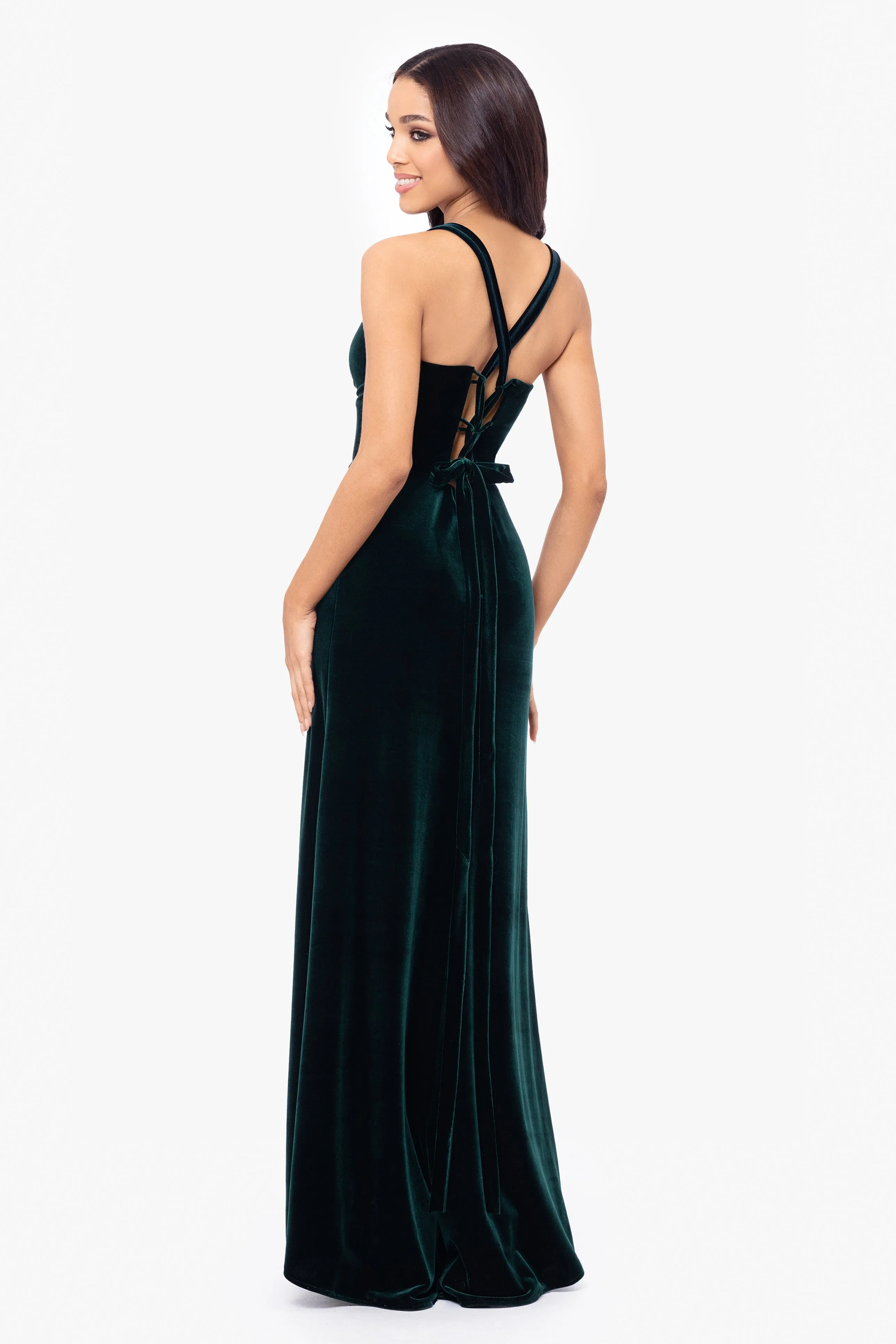 "Astor" Embellished Velvet Floor Length Dress