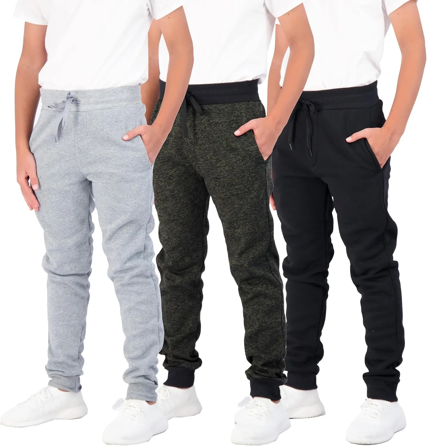 Real Essentials 3 Pack: Boys Cotton Active Fleece Jogger Sweatpants