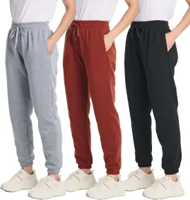 Real Essentials 3 Pack: Women's Fleece Jogger Sweatpants (Available in Plus Size)