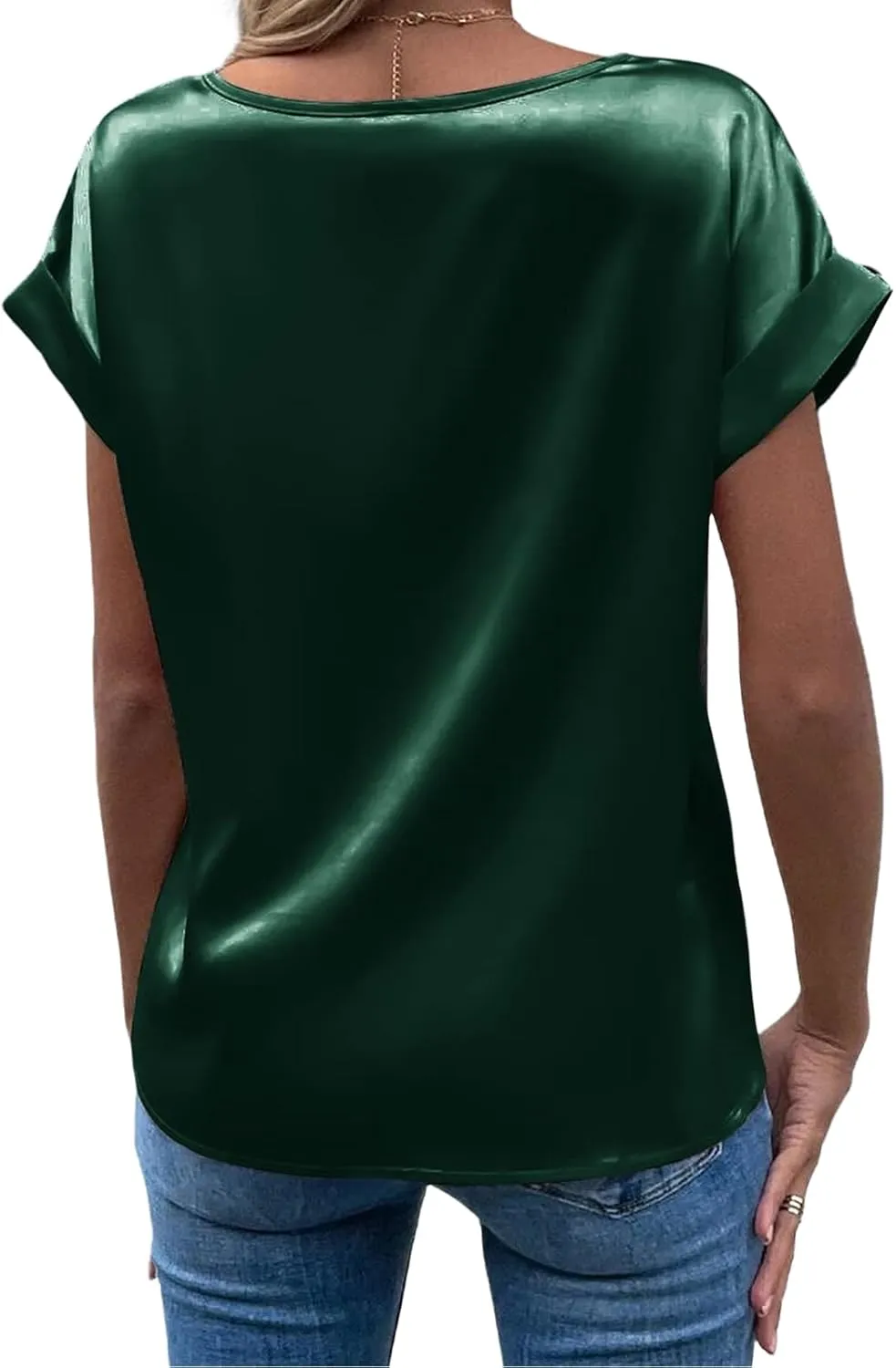Satin Tops for Women Casual Short Sleeve Shirts Crewneck Pullover Tops Loose Fit Work Blouses 2025 Y2K Tee Tops