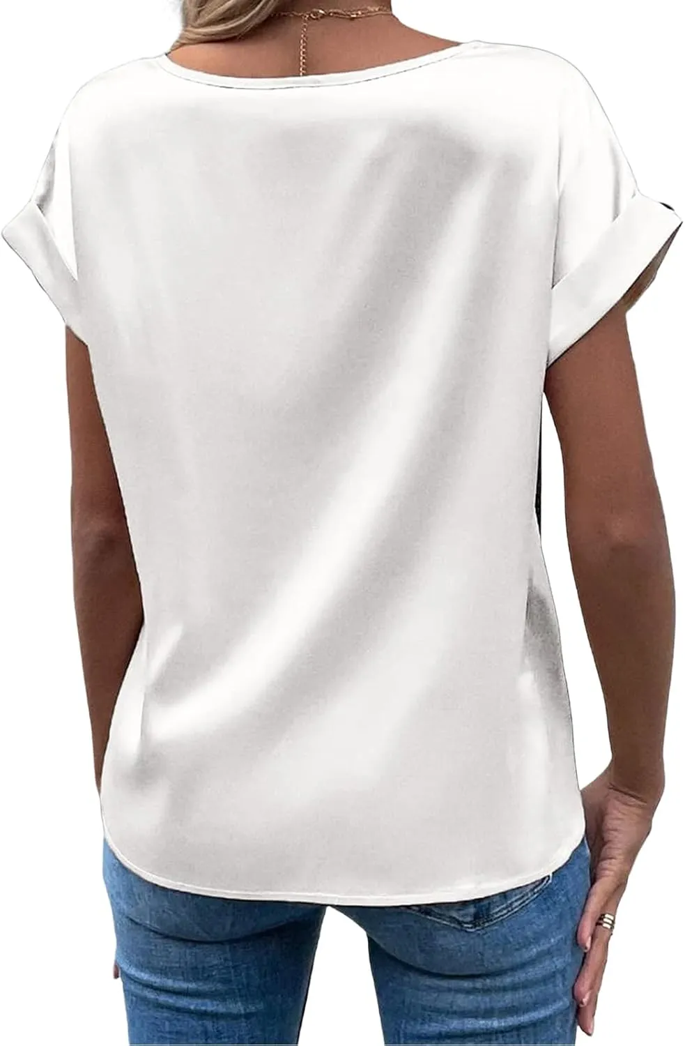 Satin Tops for Women Casual Short Sleeve Shirts Crewneck Pullover Tops Loose Fit Work Blouses 2025 Y2K Tee Tops
