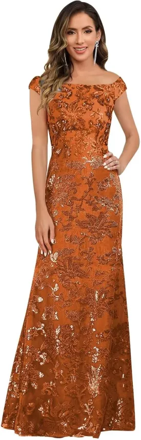 Sequin Mother of The Bride Dresses for Women Cap Sleeves Lace Long Evening Formal Gowns