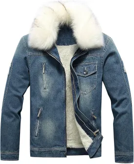 Sherpa Denim Jacket for Men Fleece Lined Lapel Vintage Trucker Jean Jackets Heavyweight Classic Retro Winter Coats