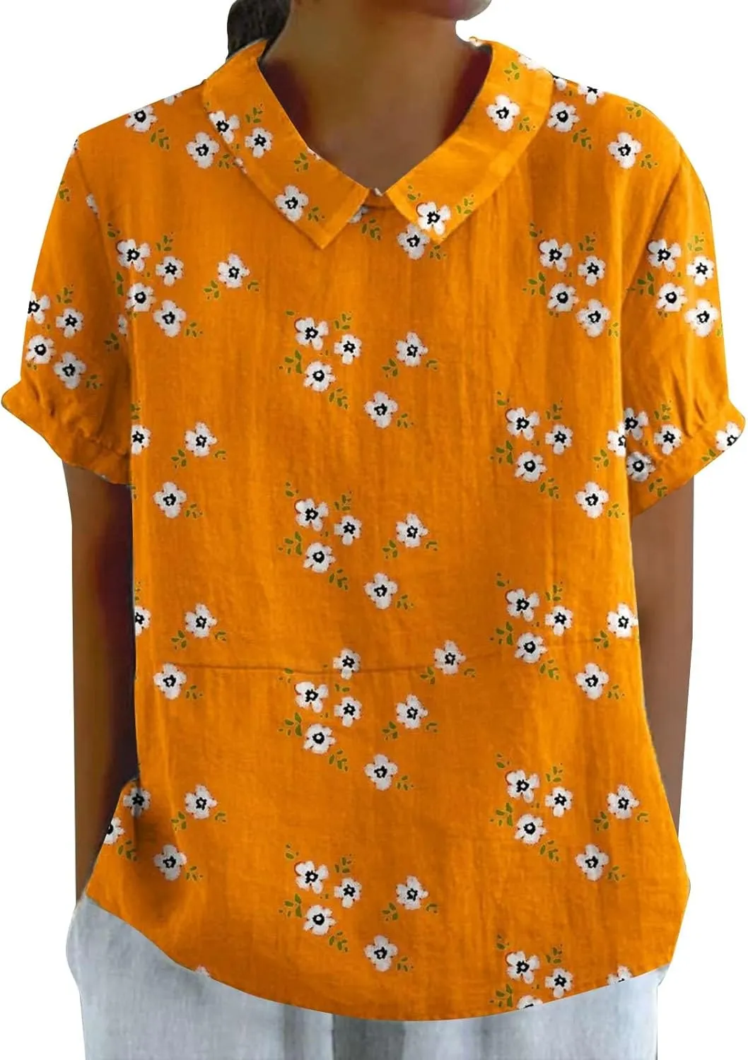 Shirts for Women Trendy Summer Cotton Linen Short Blouses Sleeve Tops Casual Collared Work Blouse Fashion Tunic 2025