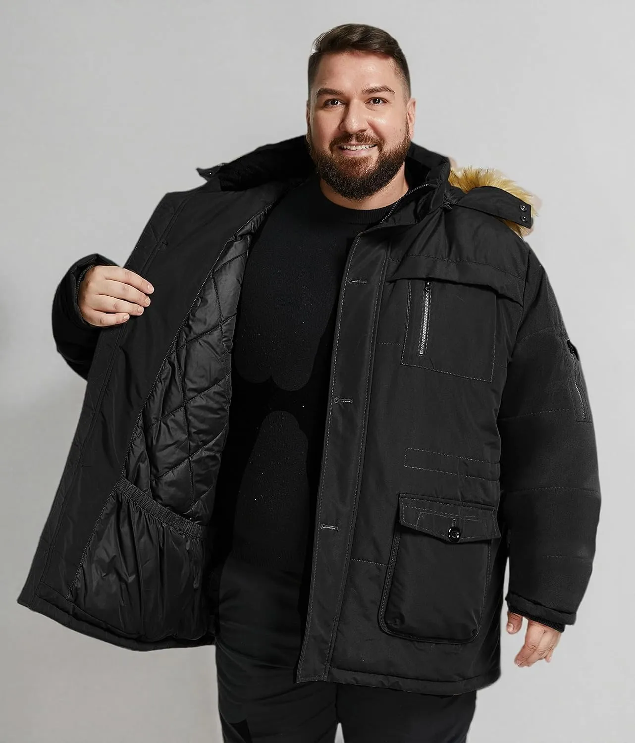 Soularge Men's Big and Tall Winter Warm Heavy Hooded Parka Jacket