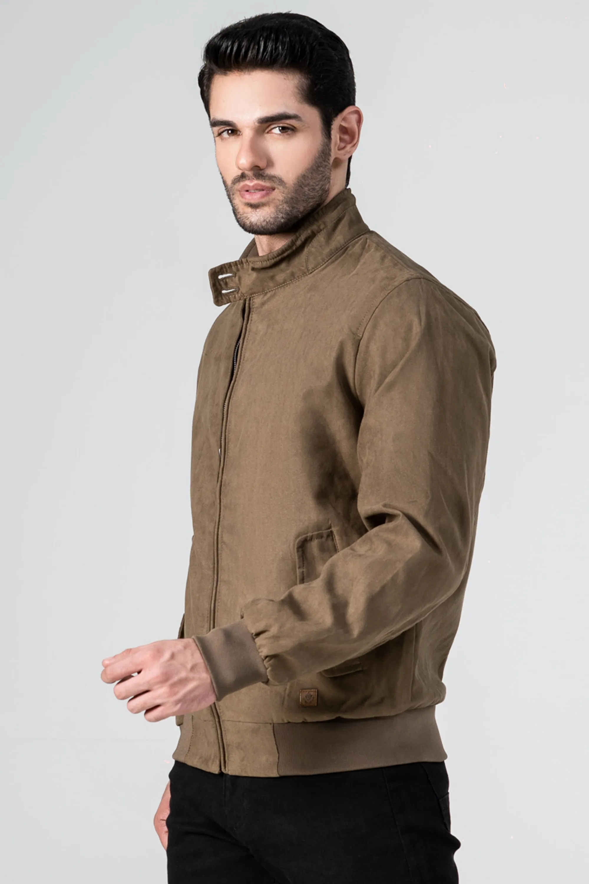 SUEDE ZIP FRONT JACKET OLIVE