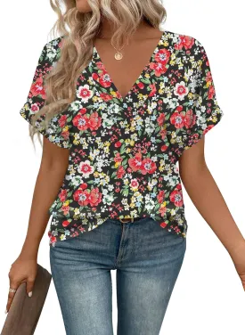 T Shirts Short Sleeve V Neck Tees Womens Tops Beach Vacation Fashion Clothes 2025 Casual Summer Spring Outfits