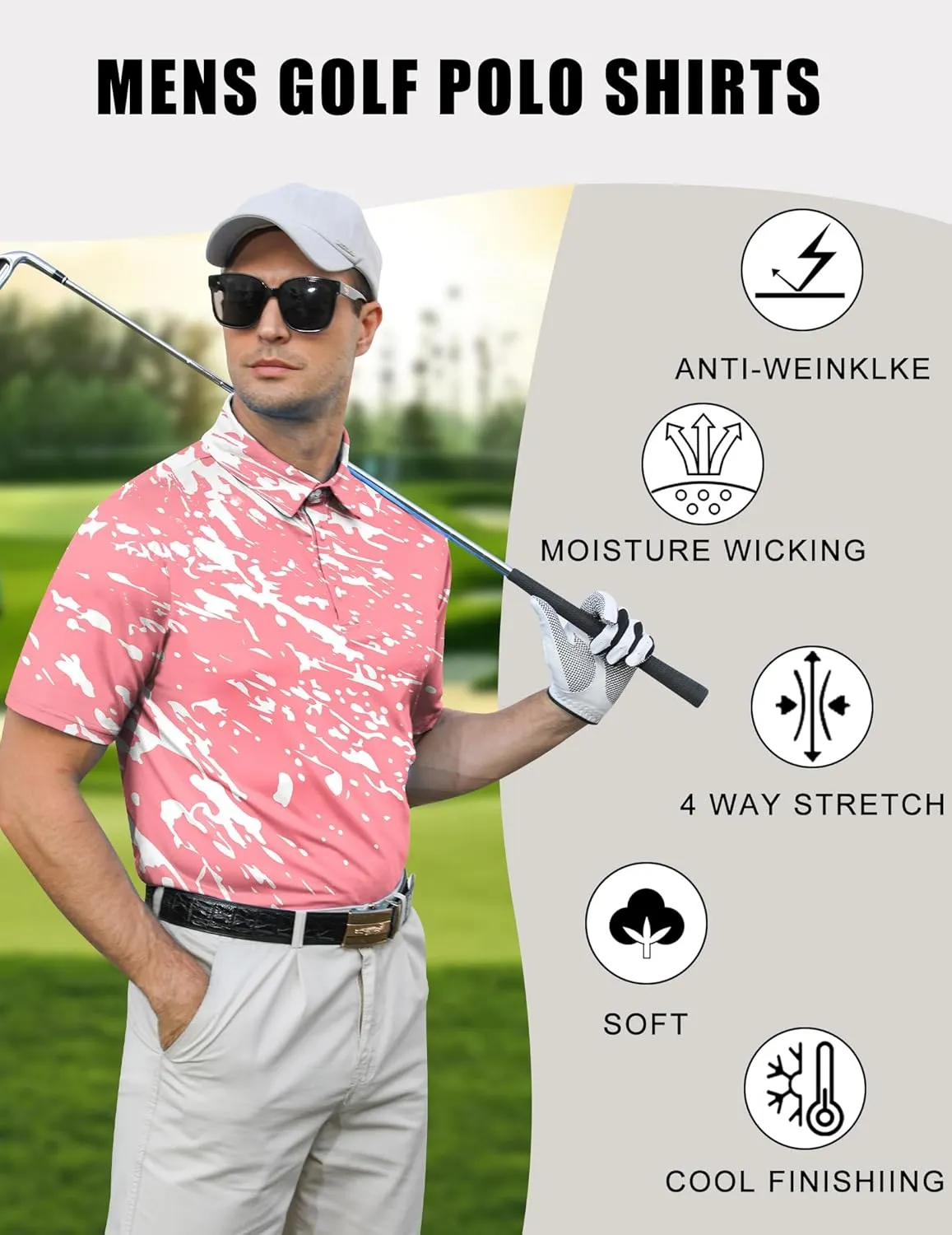uideazone Golf Shirts for Men Dry Fit Polo Shirt Short Sleeve Moisture Wicking Golf Polos Performance Golf Tennis Shirt