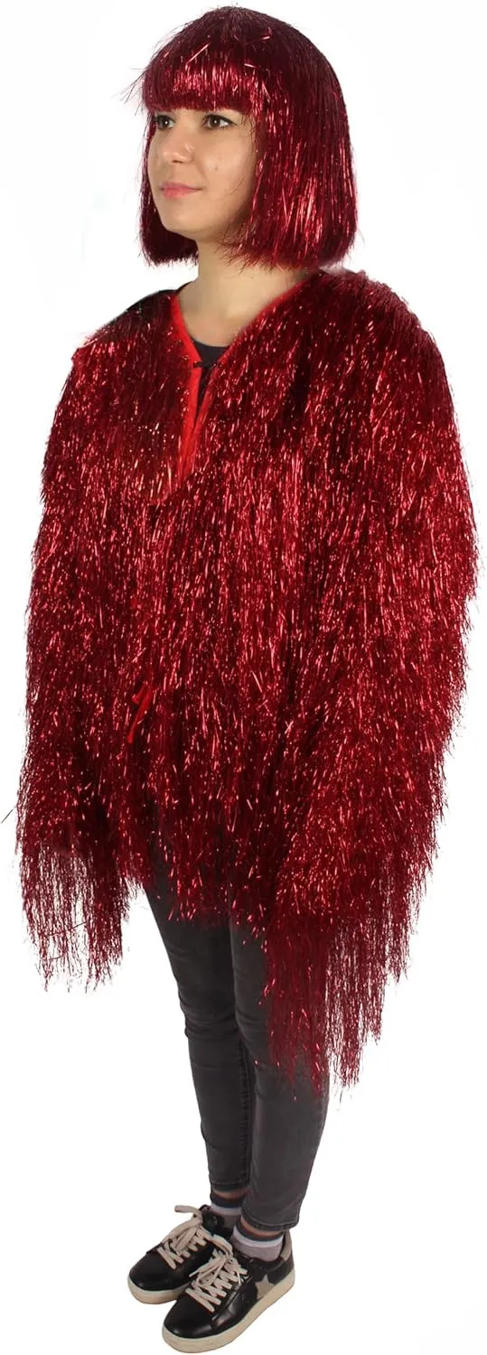 Unisex Thin Metallic Tinsel Foil Jacket - Extra Dense Shiny Glitter Costumes | Loose Fit Festival Fun Rave Dress