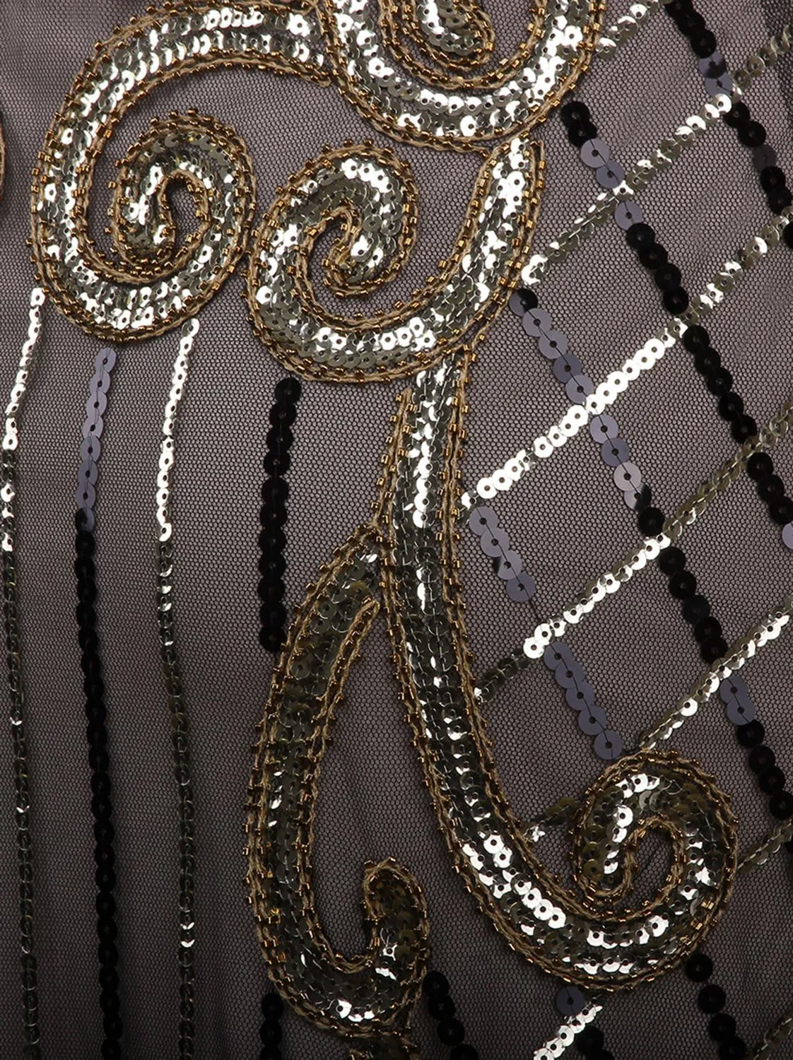 Vijiv 1920s Vintage Inspired Sequin Embellished Fringe Long Gatsby Flapper Dress