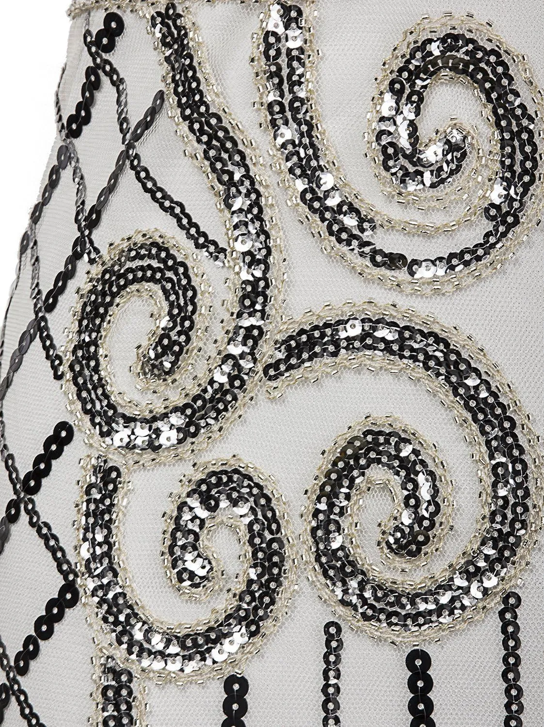 Vijiv 1920s Vintage Inspired Sequin Embellished Fringe Long Gatsby Flapper Dress