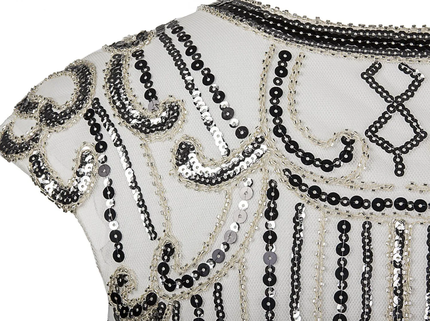 Vijiv 1920s Vintage Inspired Sequin Embellished Fringe Long Gatsby Flapper Dress