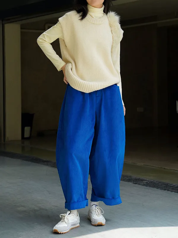 Vintage Corduroy Wide Leg Loose Solid Color Pants