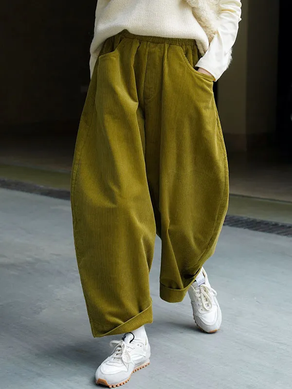 Vintage Corduroy Wide Leg Loose Solid Color Pants