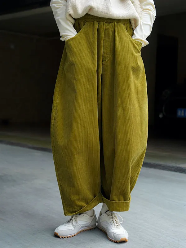 Vintage Corduroy Wide Leg Loose Solid Color Pants