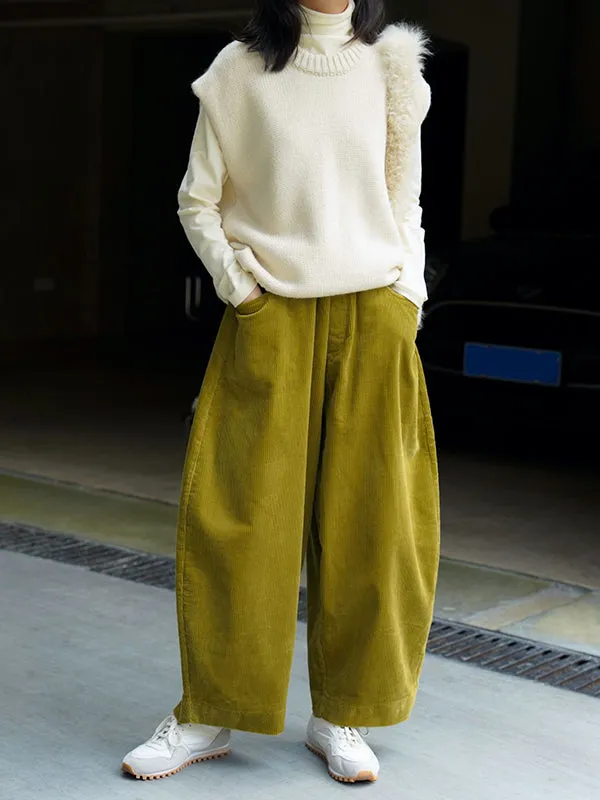 Vintage Corduroy Wide Leg Loose Solid Color Pants