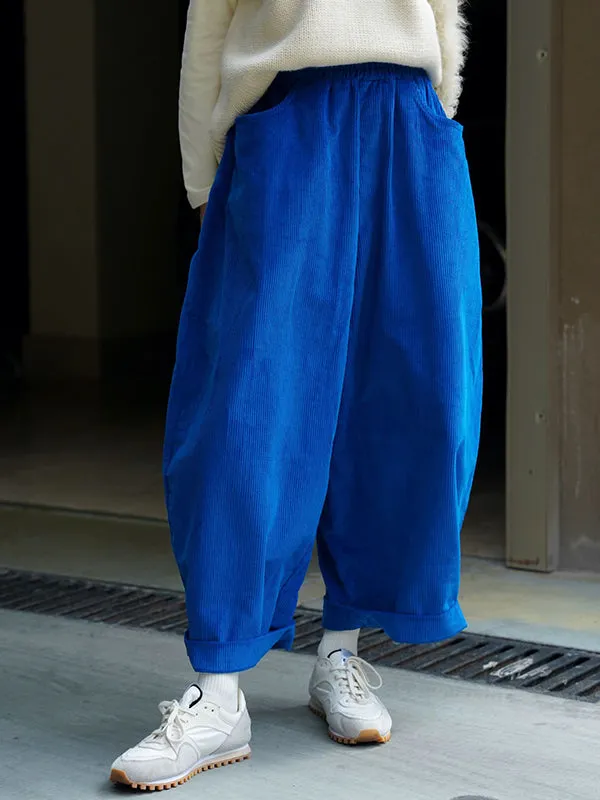 Vintage Corduroy Wide Leg Loose Solid Color Pants