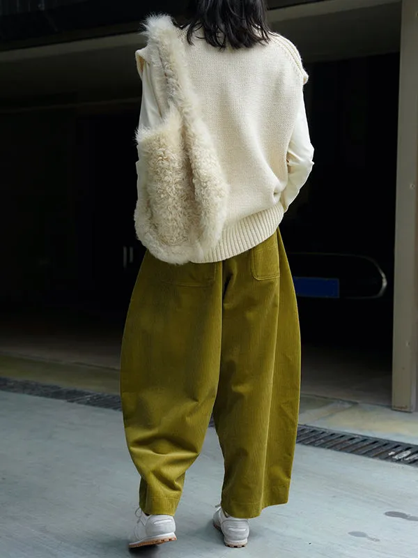 Vintage Corduroy Wide Leg Loose Solid Color Pants