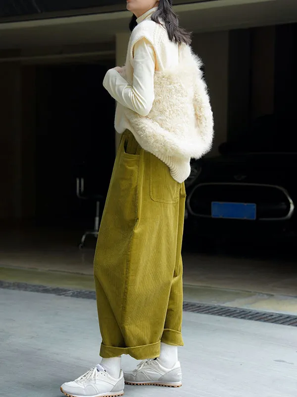 Vintage Corduroy Wide Leg Loose Solid Color Pants
