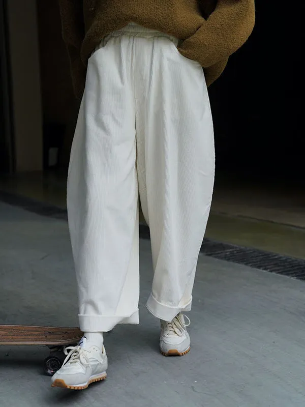 Vintage Corduroy Wide Leg Loose Solid Color Pants