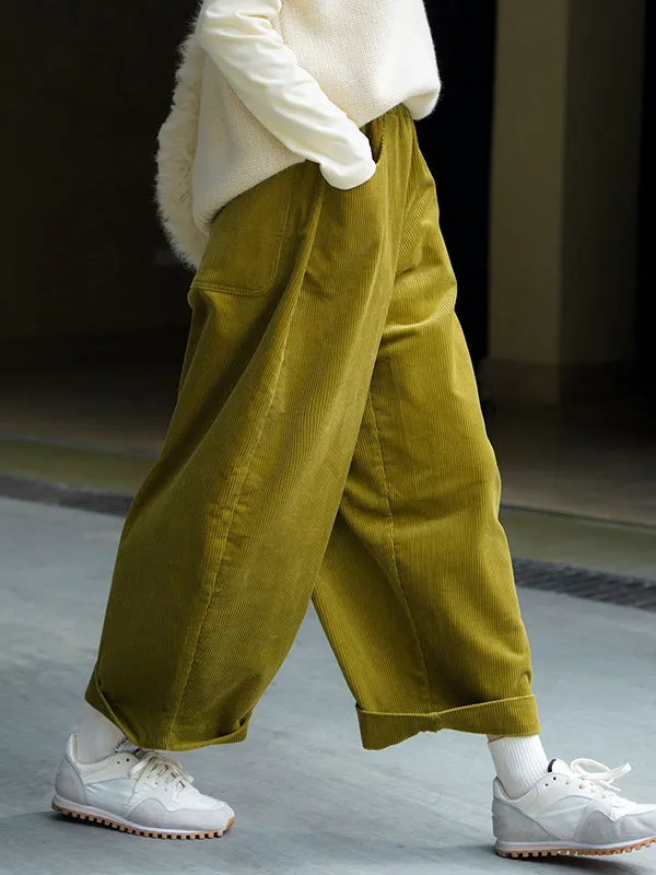 Vintage Corduroy Wide Leg Loose Solid Color Pants