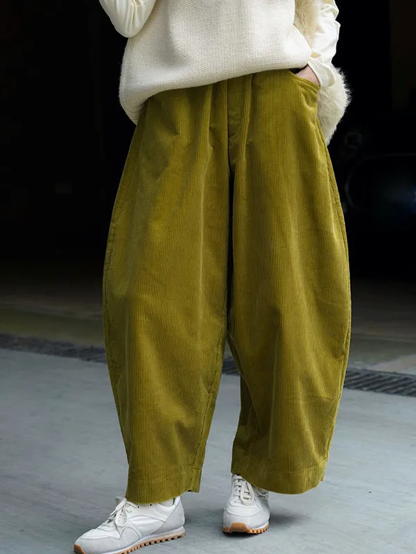 Vintage Corduroy Wide Leg Loose Solid Color Pants