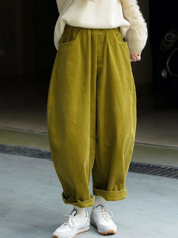 Vintage Corduroy Wide Leg Loose Solid Color Pants