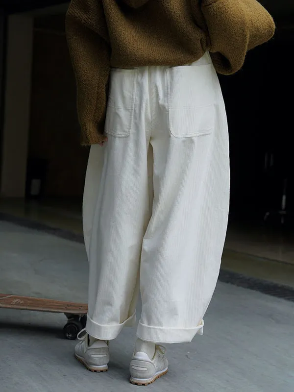 Vintage Corduroy Wide Leg Loose Solid Color Pants