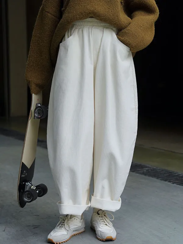 Vintage Corduroy Wide Leg Loose Solid Color Pants