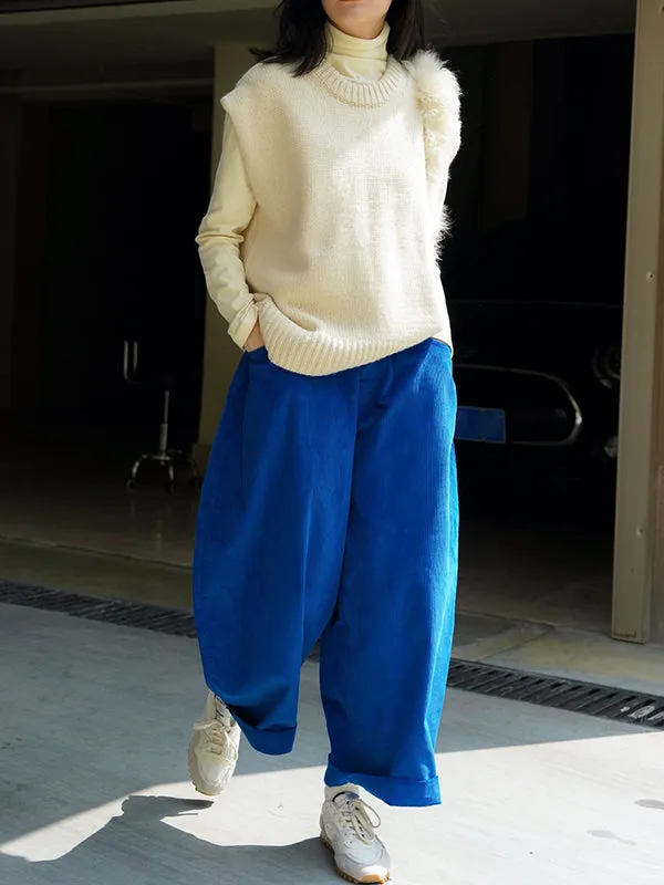 Vintage Corduroy Wide Leg Loose Solid Color Pants