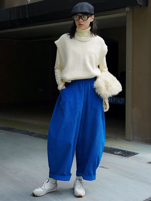 Vintage Corduroy Wide Leg Loose Solid Color Pants