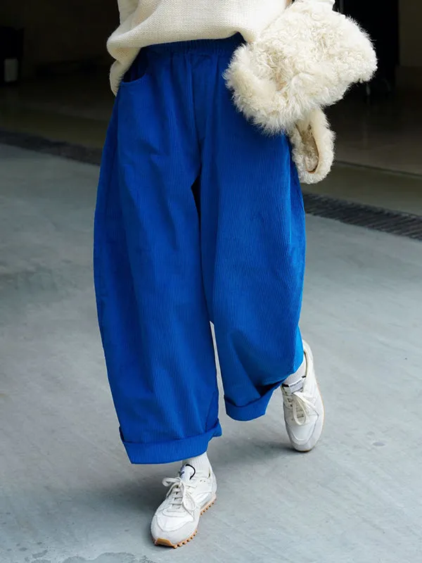 Vintage Corduroy Wide Leg Loose Solid Color Pants