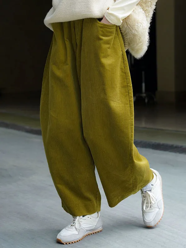 Vintage Corduroy Wide Leg Loose Solid Color Pants