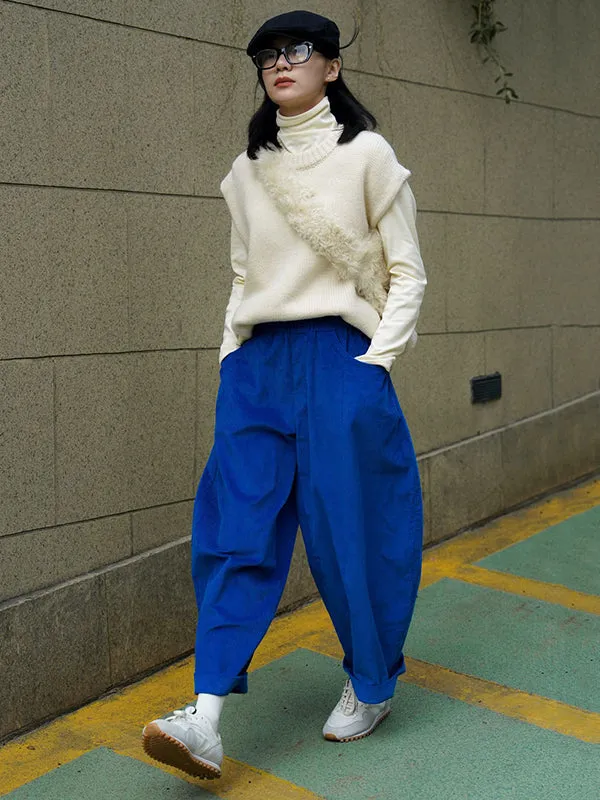 Vintage Corduroy Wide Leg Loose Solid Color Pants