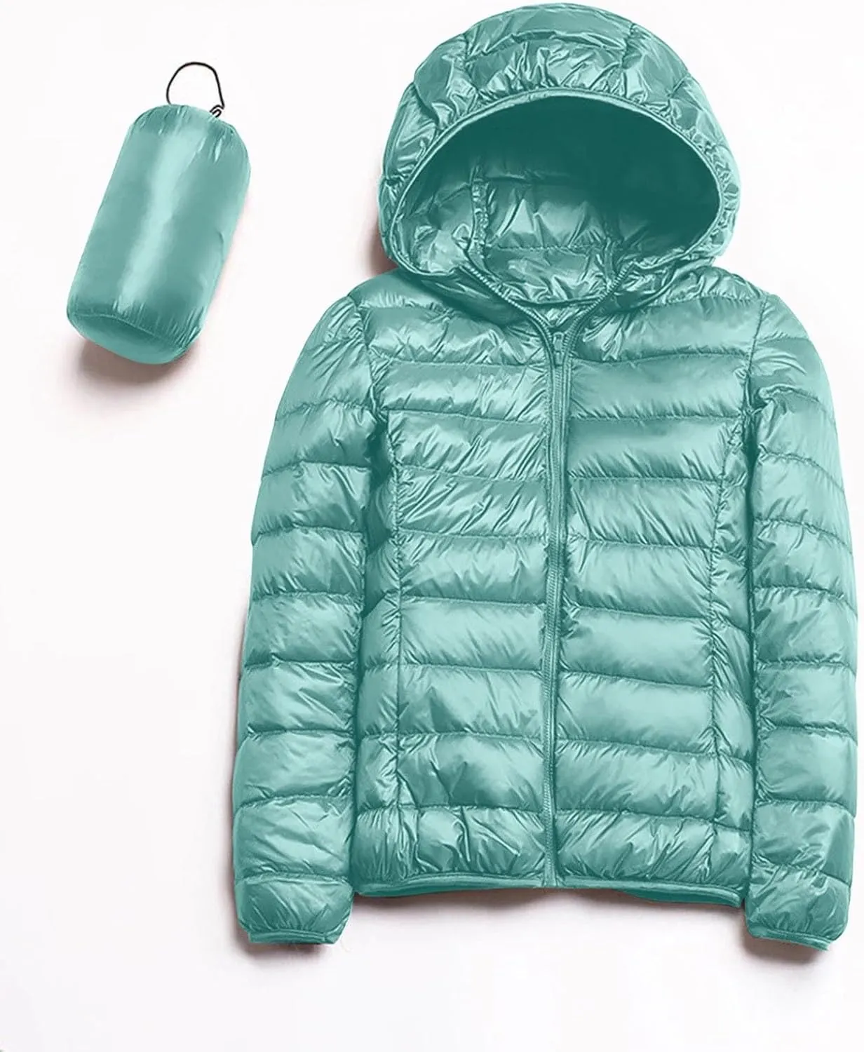 Women Down Jackets Casual Warm Lightweight Hooded Windproof Trendy Slim Fit Quilted Winter Coat Outerwear with Pocket