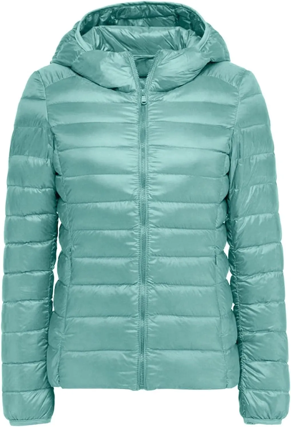 Women Down Jackets Casual Warm Lightweight Hooded Windproof Trendy Slim Fit Quilted Winter Coat Outerwear with Pocket