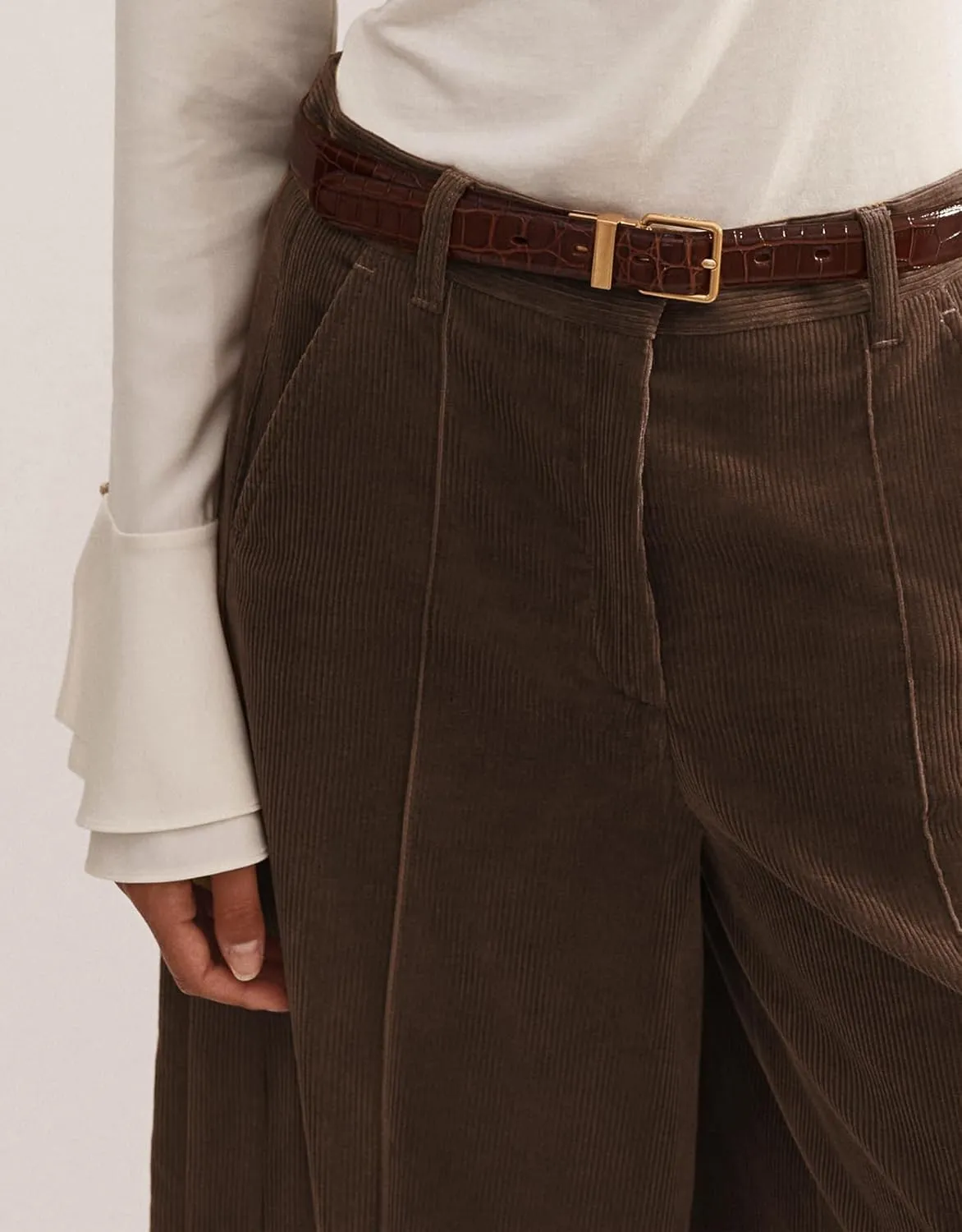 Women's High Waisted Wide Leg Corduroy Pants Loose Comfy Ankle Length Trousers Trendy Palazzo Pants with Pockets