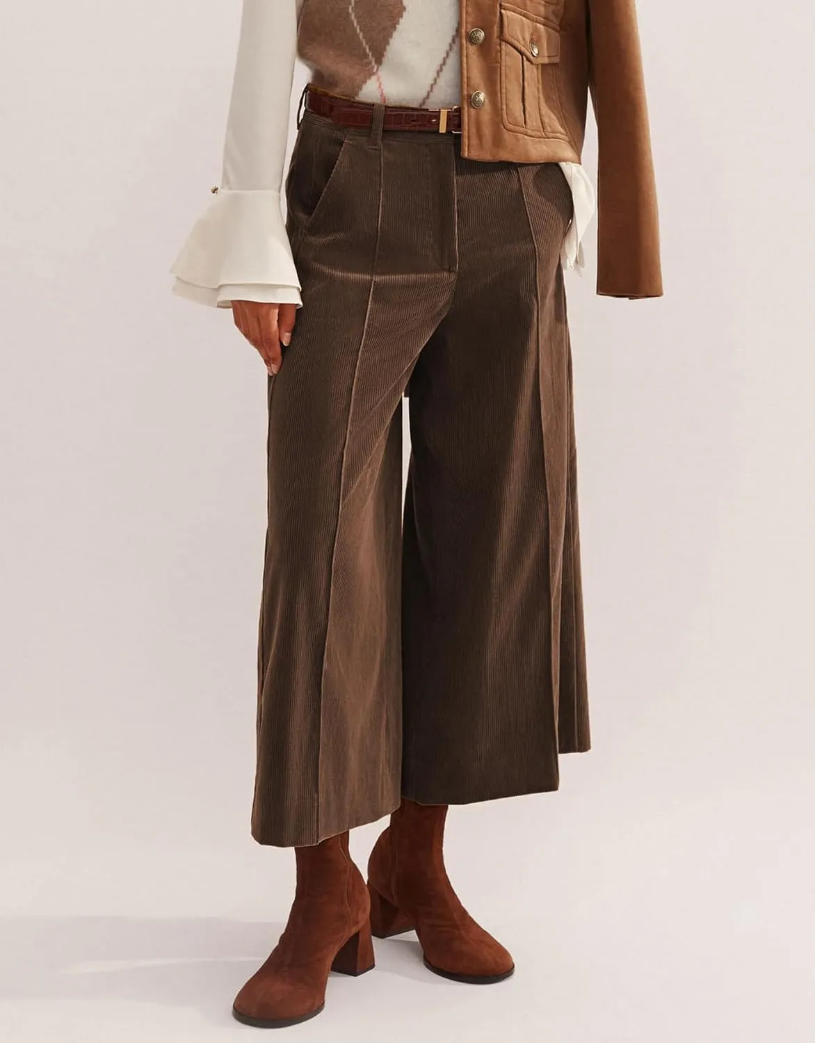 Women's High Waisted Wide Leg Corduroy Pants Loose Comfy Ankle Length Trousers Trendy Palazzo Pants with Pockets
