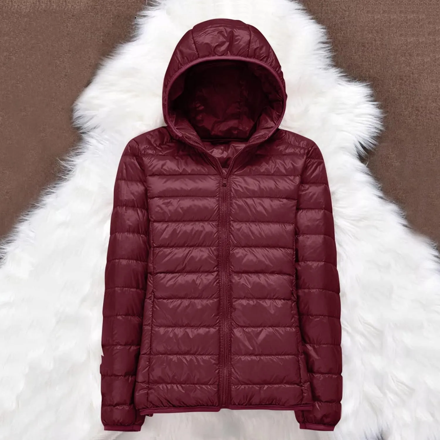 Womens Puffer Jacket 2024 Winter Warm Packable Down Jacket Lightweight Slim Fit Hooded Jackets Short Duck Down Coats